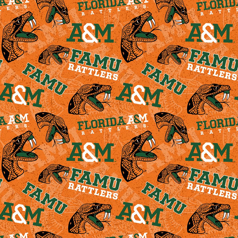 FAMU Florida A&M University Rattlers fabric by the yard | 100% Cotton | Sykel Enterprises NCAA fabric | Pattern #1178