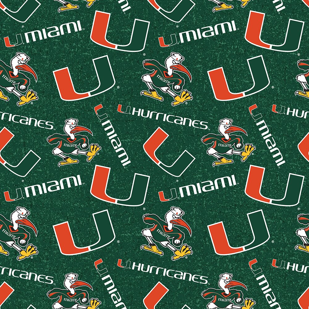 University of Miami fabric by the yard | 100% Cotton | Sykel Enterprises NCAA fabric | Pattern #1178