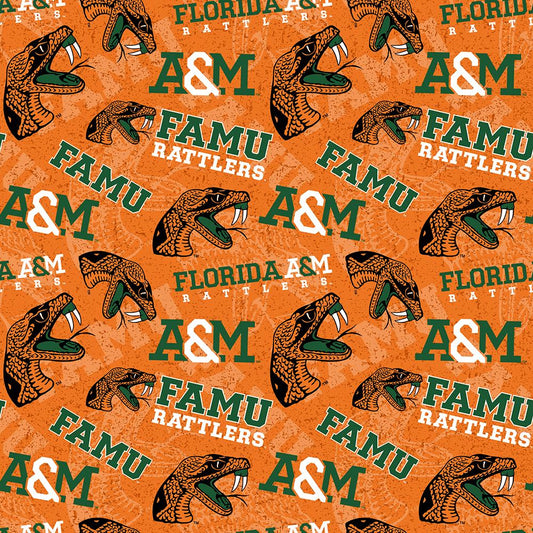 FAMU Florida A&M University Rattlers fabric by the yard | 100% Cotton | Sykel Enterprises NCAA fabric | Pattern #1178