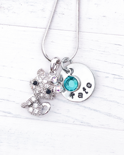 Kitten Charm Jewelry | Personalized Kitten Charm Necklace | Kitten Charm | Crystal Kitten Charm | Gift for Cat Lovers