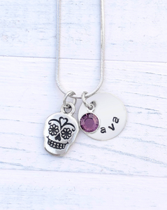 Day of the Dead Necklace | Day of the Dead Charm Jewelry | Personalized Day of the dead Charm Necklace | Silver Day of the dead Charm